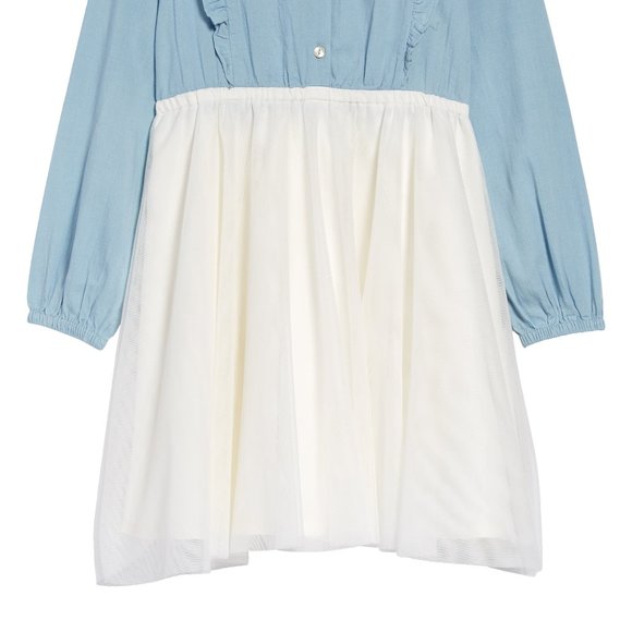 Toddler Girl's Tucker + Tate Chambray Dress Size 2T Blue Toole skirt long sleeve - Picture 2 of 4